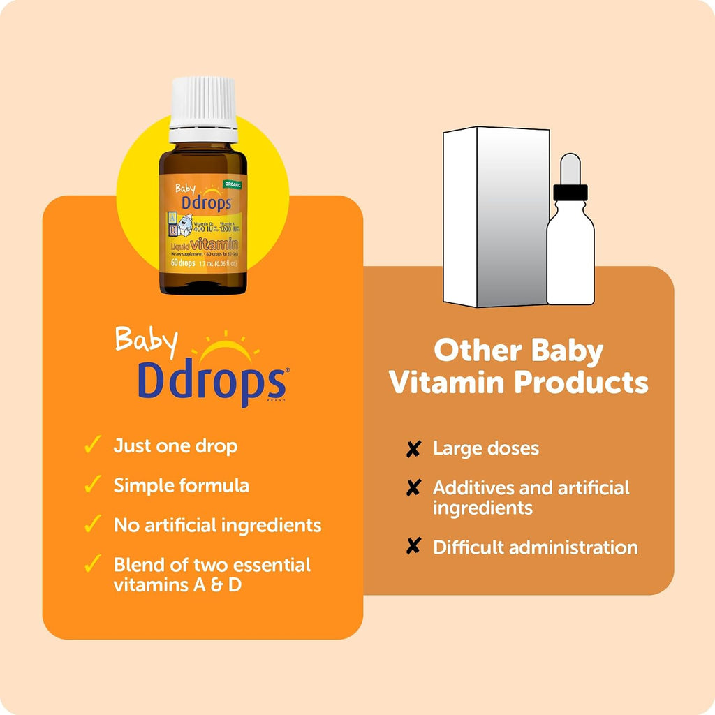 Ddrops® Baby Orgánico Gotas de Vitaminas A y D para Bebés, 60 Gotas