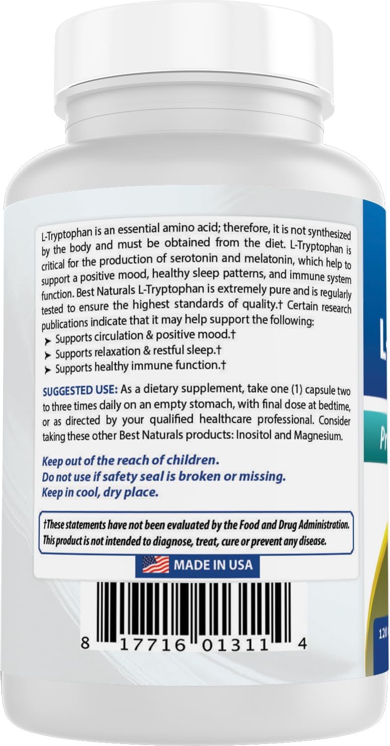 Best Naturals L-Triptófano 500 mg, 120 Cápsulas (Pack de 3)