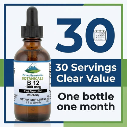 Pure Mountain Botanicals Vitamina B12 1000 mcg Gotas Líquidas Sabor Bayas – Image 6