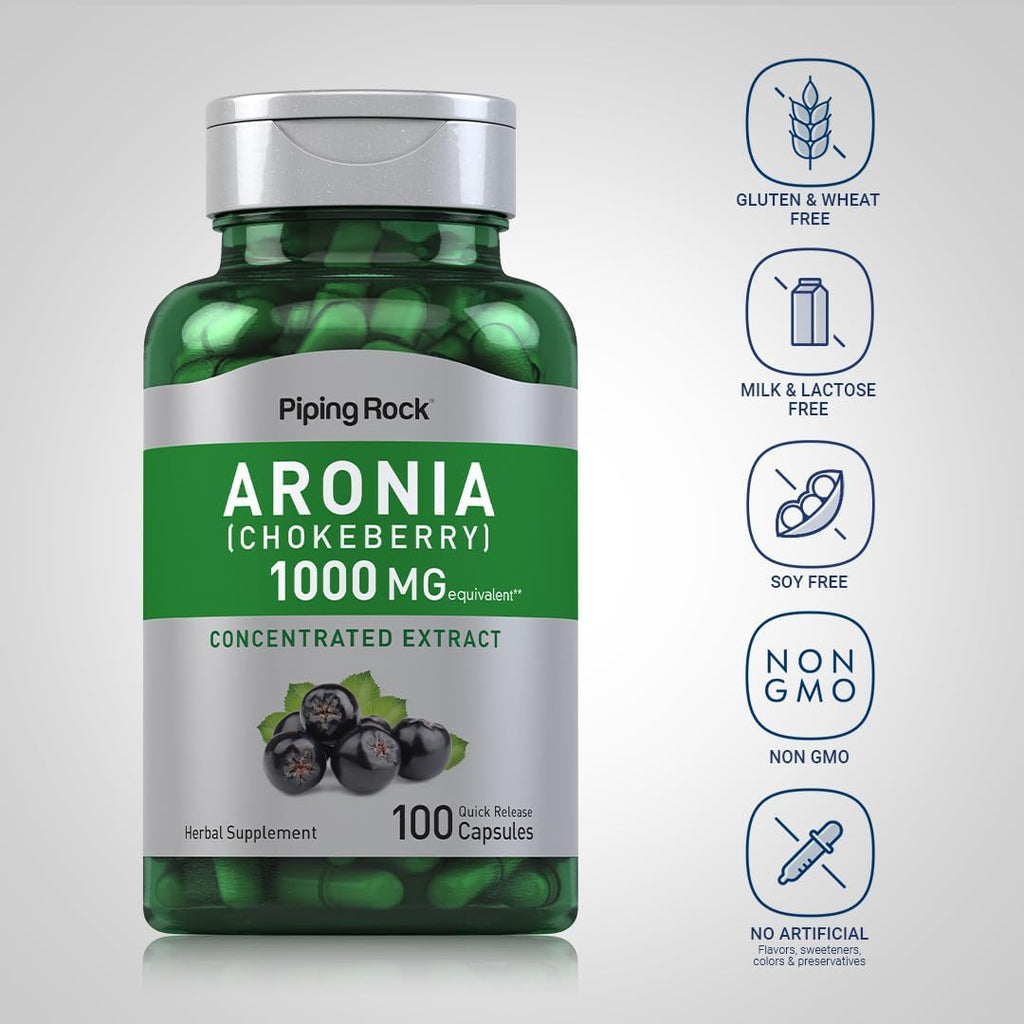 Piping Rock Cápsulas de Aronia - 100 Cápsulas de Extracto de Bayas de Aronia - No OMG, Sin Gluten