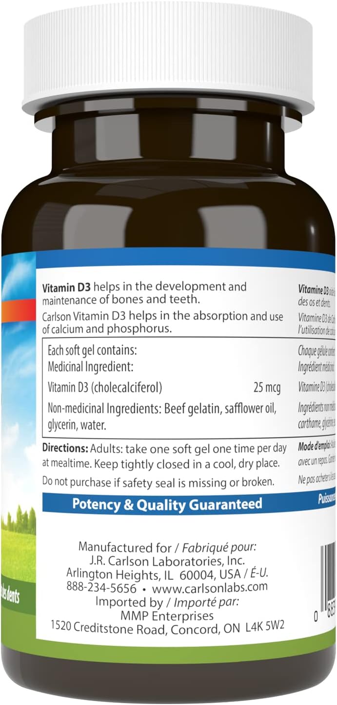 Carlson Vitamin D3 1000 IU - 100 Cápsulas Blandas