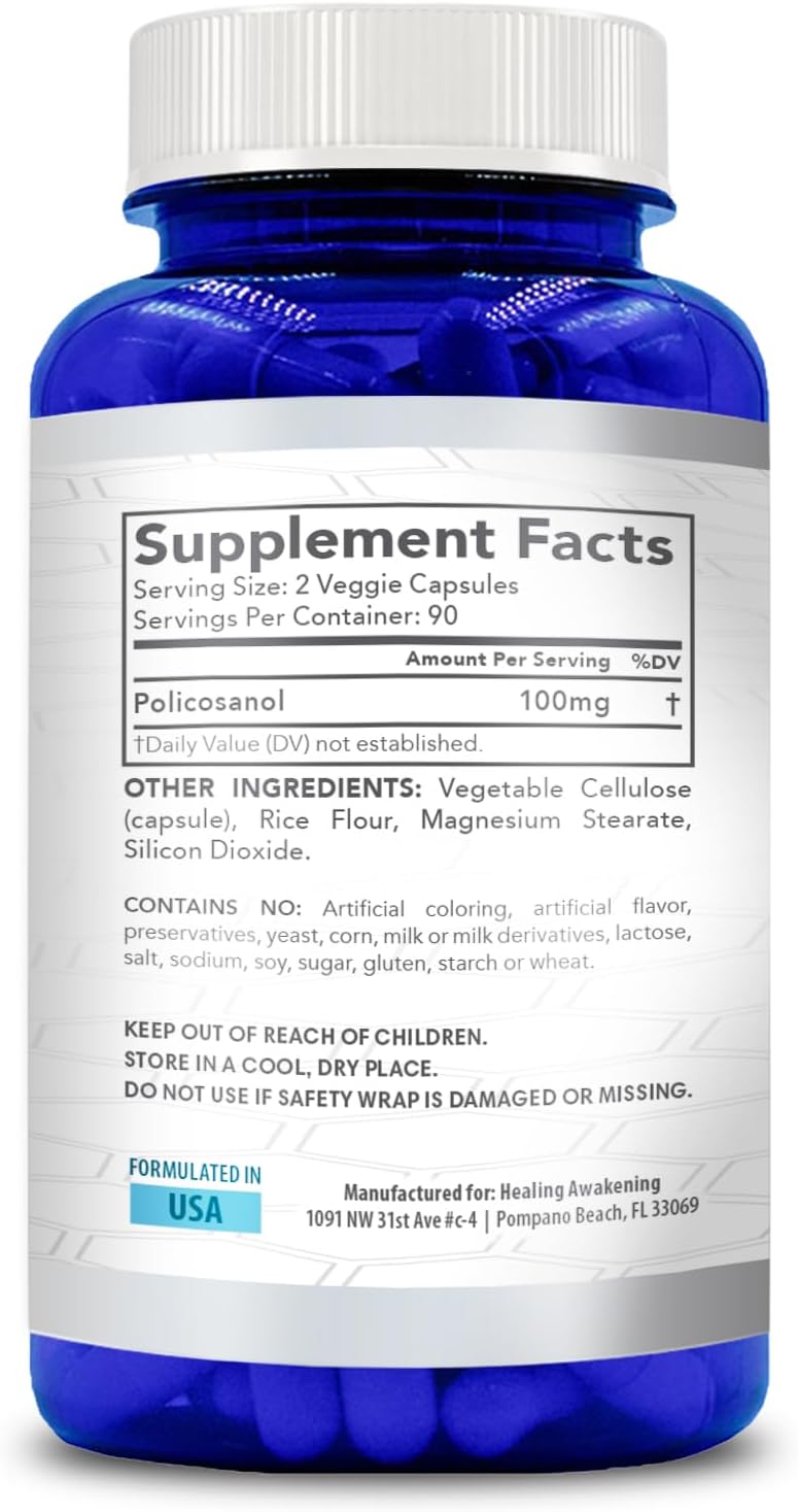 Policosanol 100mg - Suplemento de Alta Potencia con Alcoholes Grasos de Cera Vegetal | Vegano y Sin Gluten | 90 Cápsulas