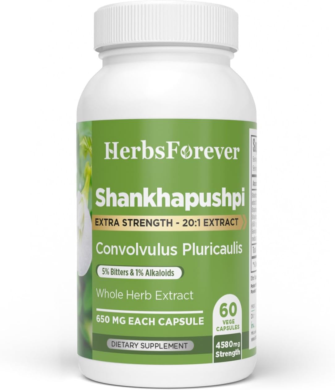 Herbsforever Shankhpushpi (Convolvulus pluricaulis) Extra Strength (20:1) Extract - 60 Cápsulas Vegetarianas