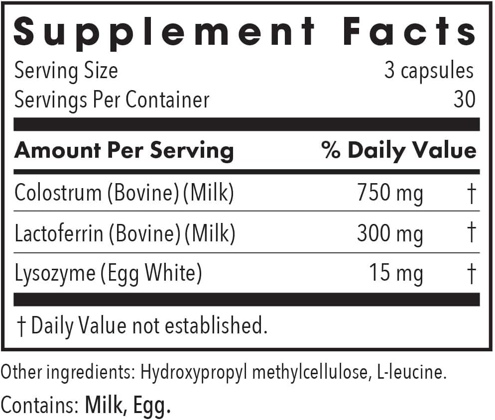 Lactoferrina con Calostro de Allergy Research Group - 300 mg Lactoferrina y 750 mg Calostro Bovino - Cápsulas Vegetales - 90 Unidades