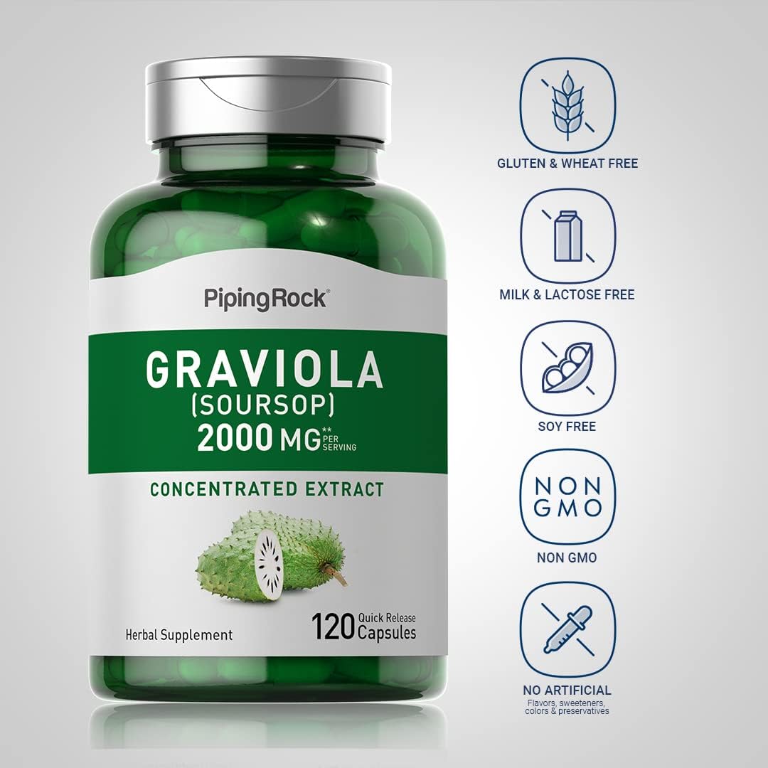 Piping Rock Graviola Soursop Cápsulas | 120 uds | Suplemento de Hojas | Extracto Concentrado | No Transgénico, Sin Gluten