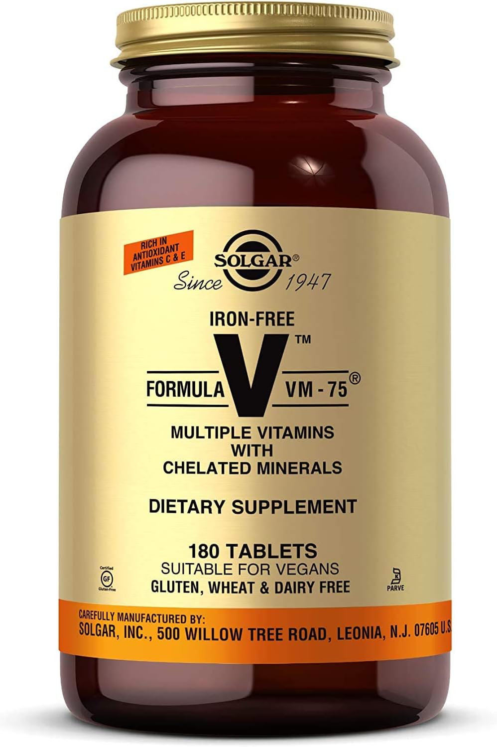 Solgar Formula VM-75 sin hierro, 180 comprimidos - Multivitamínico con minerales quelados