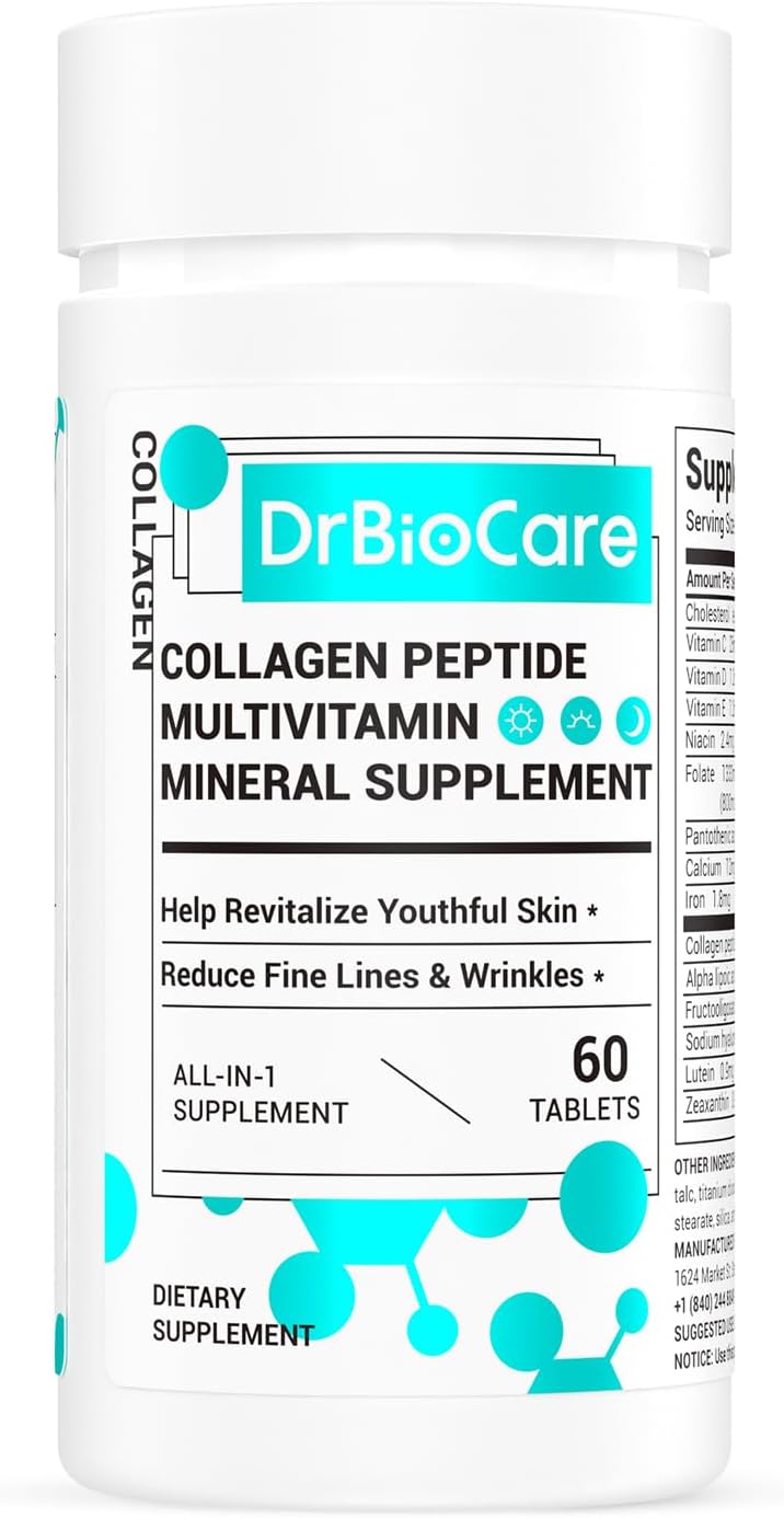 DrBioCare Péptidos de Colágeno para Mujeres - Suplemento de Belleza con Vitaminas y Minerales, 120 Comprimidos