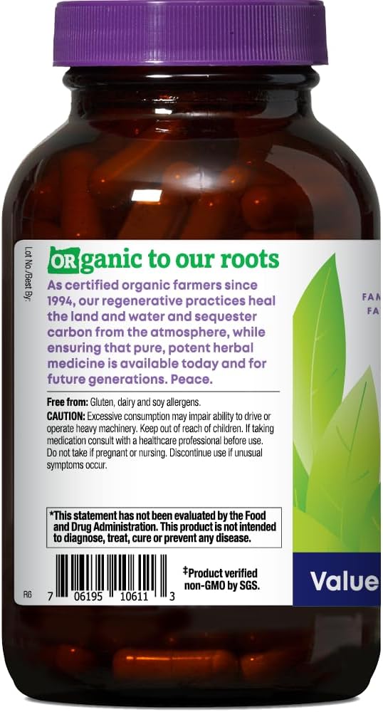 Oregon's Wild Harvest Complemento Alimenticio de Melisa Orgánica Certificada 1125 mg, 180 Cápsulas