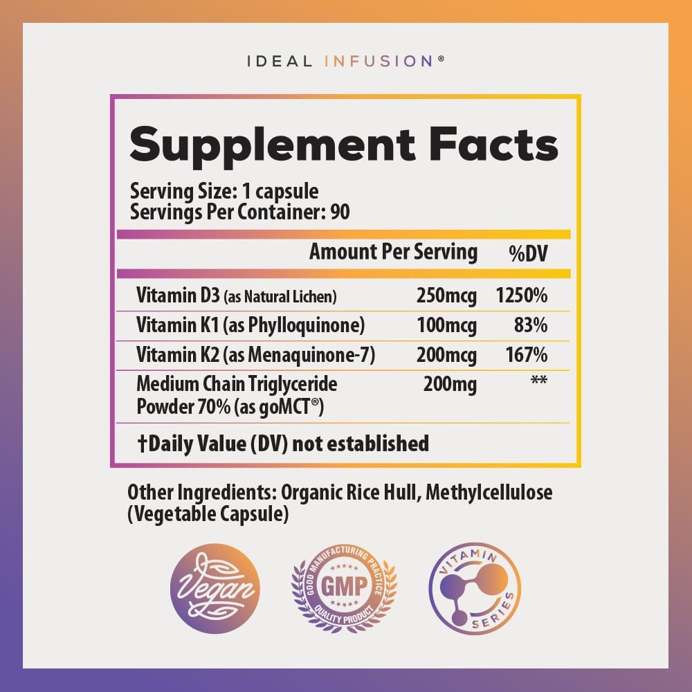 Vitamina D3 10.000 UI con K1 y K2 MK-7 Vegana - Ideal Infusion