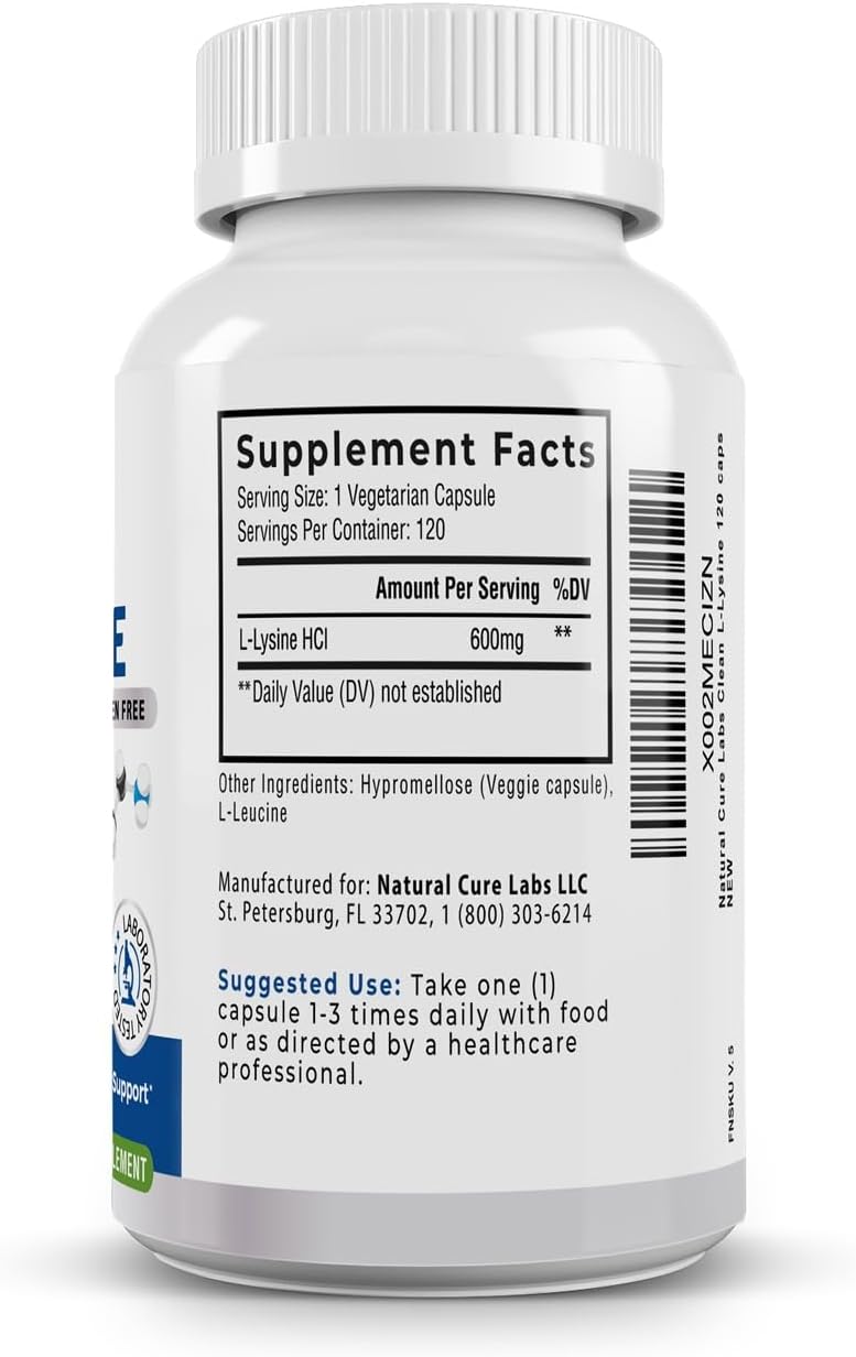 Palmara Health Clean L-Lisina 600mg, 120 Cápsulas | Vegano, No GMO y Sin Gluten