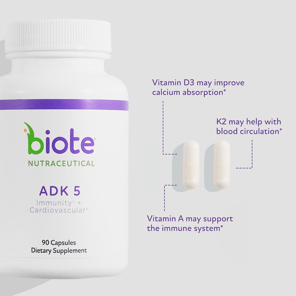 Biote ADK 5 - Vitamina D3 para Inmunidad y Cardiovascular - 90 Cápsulas