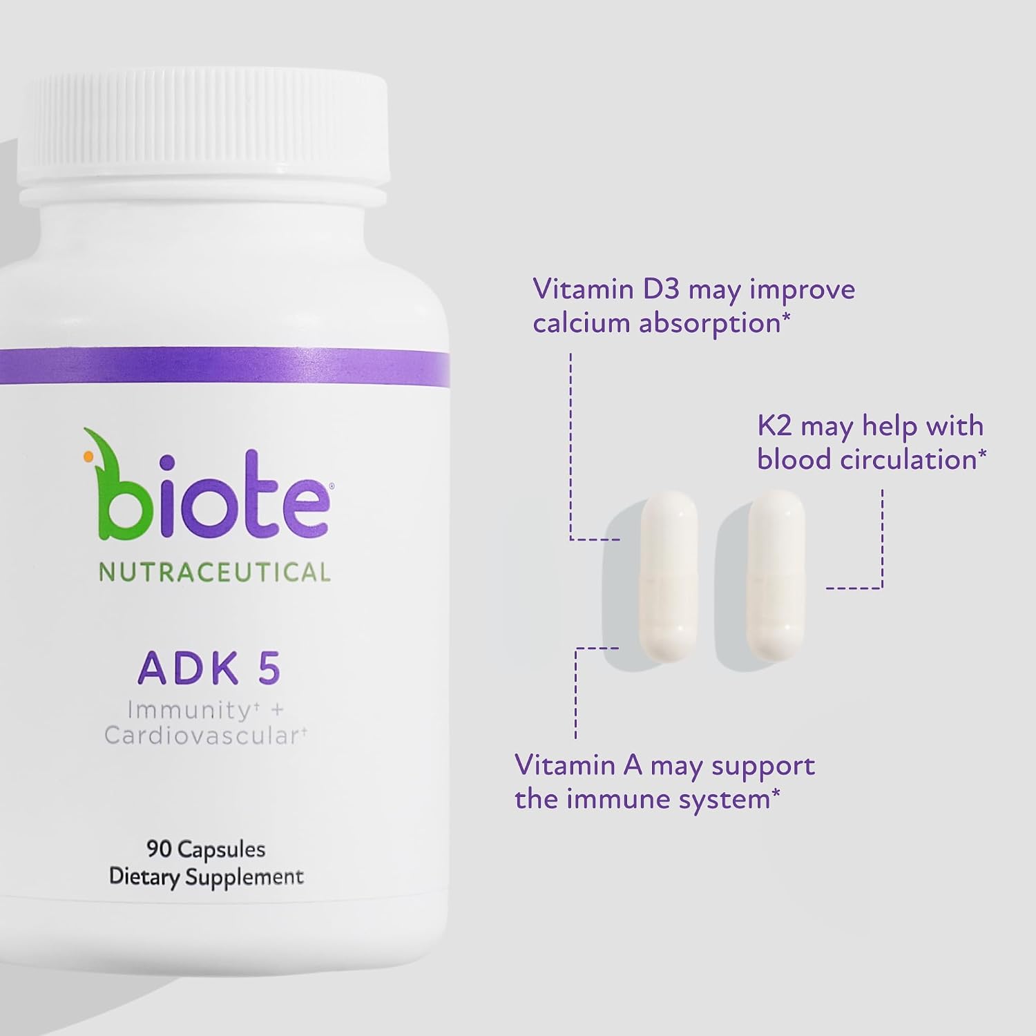 Biote ADK 5 - Vitamina D3 para Inmunidad y Cardiovascular - 90 Cápsulas