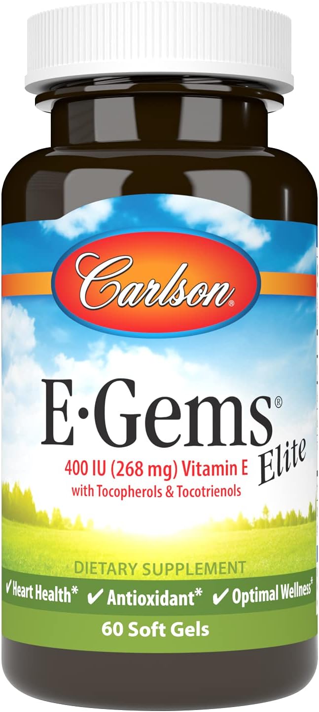 Carlson E-Gems Elite, 400 UI Vitamina E con Tocoferoles y Tocotrienoles, 60 perlas