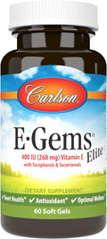 Carlson E-Gems Elite, 400 UI Vitamina E con Tocoferoles y Tocotrienoles, 60 perlas