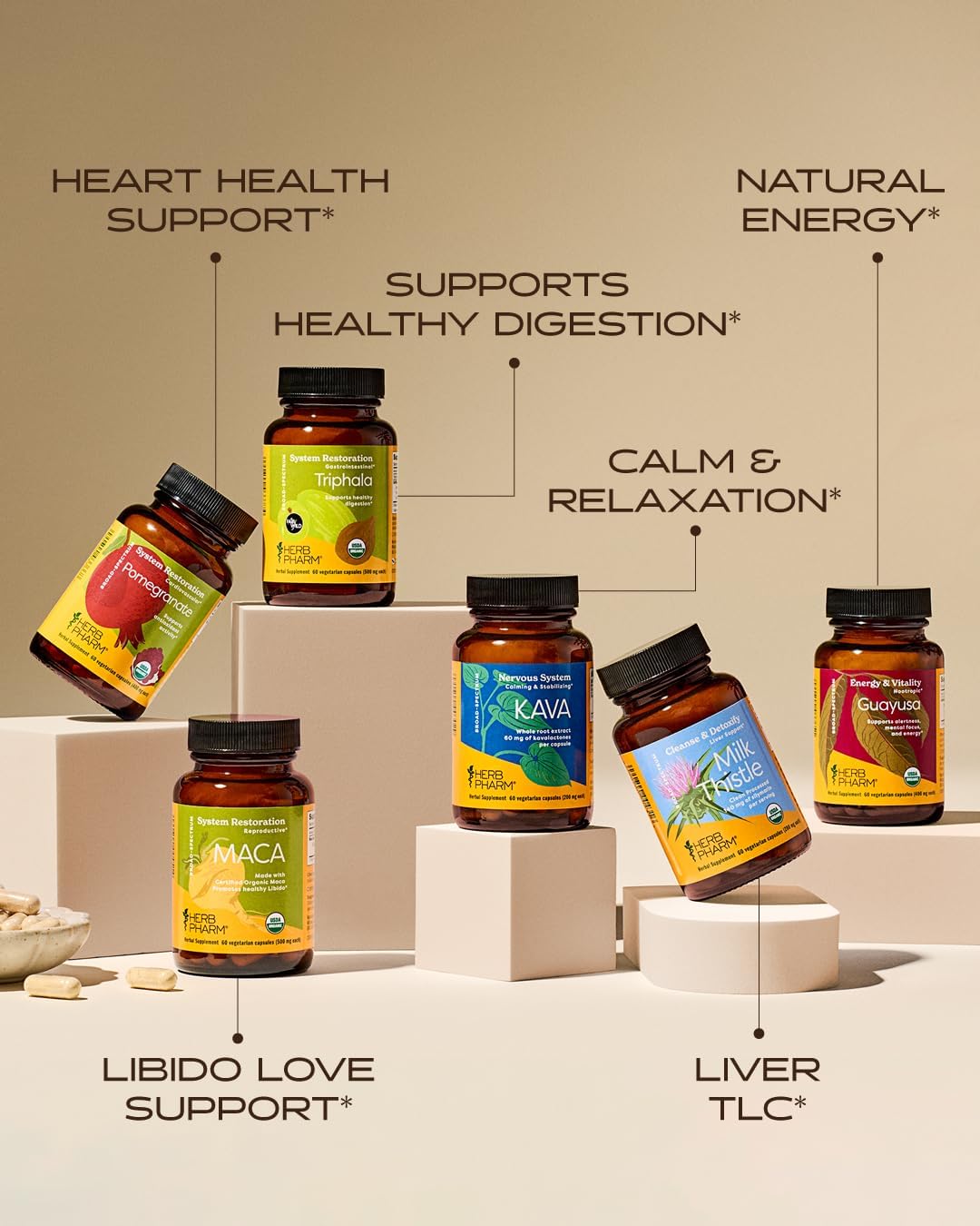 Herb Pharm Cápsulas de Granada Ecológica - Apoyo Cardiovascular y Antioxidante - 60 Cápsulas Veganas