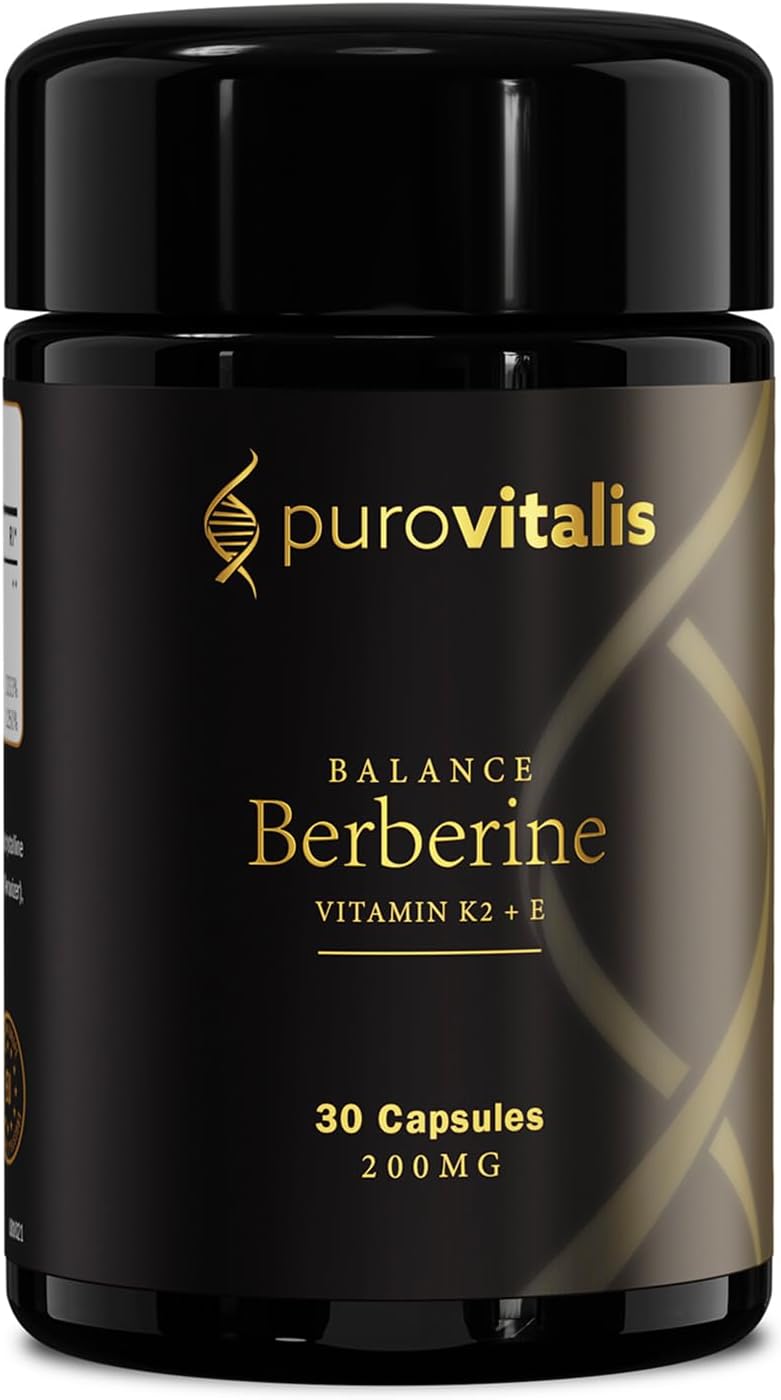PUROVITALIS Dihydroberberine 200mg con Vitamina K2 y E, Suplemento de Berberina de Alta Concentración, 1 Mes de Suministro (30 Cápsulas Veganas)