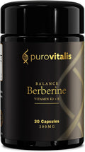 PUROVITALIS Dihydroberberine 200mg con Vitamina K2 y E, Suplemento de Berberina de Alta Concentración, 1 Mes de Suministro (30 Cápsulas Veganas)
