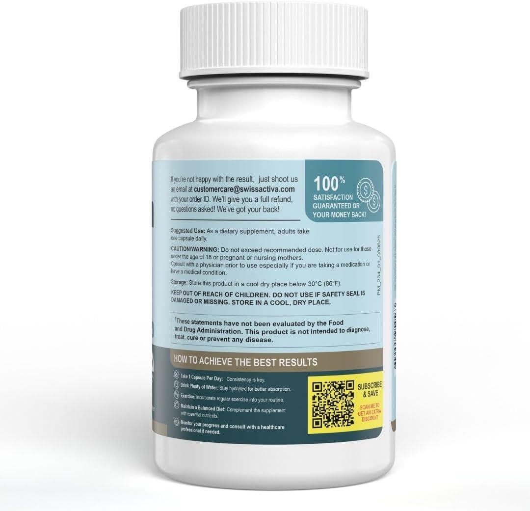 Swiss Activa+ Suplemento para el Estrés y la Calma con Ashwagandha, Rhodiola, GABA y L-Theanina - 30 Cápsulas