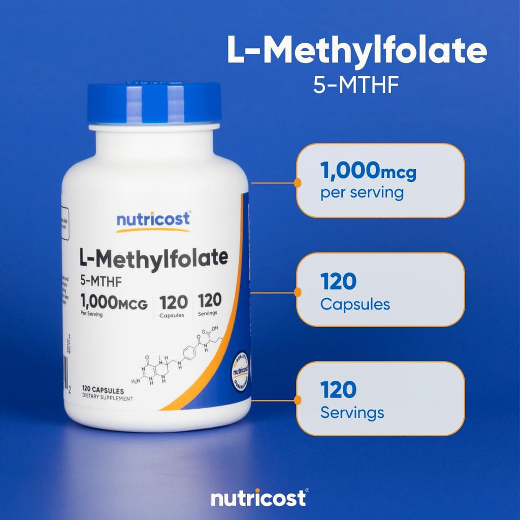 Nutricost Metilfolato 1000mcg, 120 Cápsulas Vegetarianas - Sin Gluten, No-GMO (Folato Metilado)