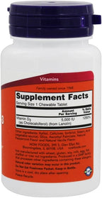 Now Foods Vitamina D-3 5000 UI Comprimidos Masticables, Sabor Menta, 120 Comprimidos