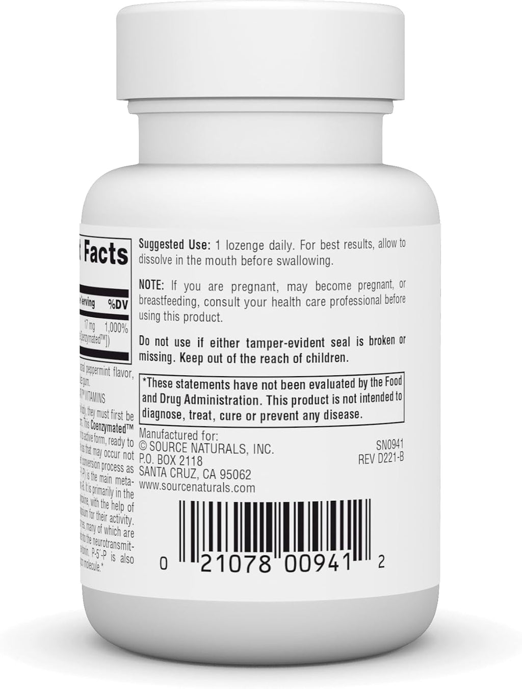 Source Naturals Coenzymated B-6 25 mg Piridoxal-5-Fosfato Comprimidos de Disolución Rápida