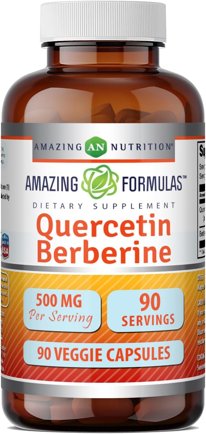 Amazing Formulas Quercetina Berberina - 250mg Berberina y 250mg Quercetina, 180 Cápsulas Vegetales