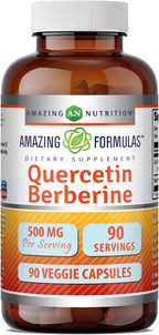 Amazing Formulas Quercetina y Berberina | 250 mg Berberina + 250 mg Quercetina | Cápsulas Vegetales | Sin OGM | Sin Gluten | 90 Cápsulas (Pack de 3)
