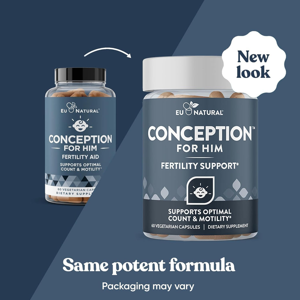 Eu Natural Conception for Him - Suplemento de Fertilidad Masculina con Ashwagandha, Folato y Zinc - Apoyo para el Recuento, Motilidad y Fuerza Espermática - 120 Cápsulas Vegetales
