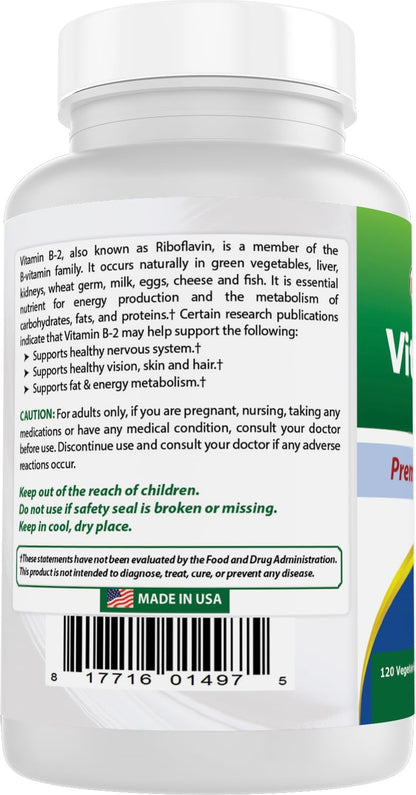 Best Naturals Vitamina B2 (Riboflavina) 400 mg - Cápsulas Vegetales - Pack de 2 (120 cápsulas cada uno) – Image 7