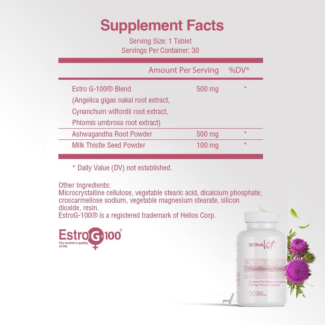 Bonavit FemStrong - Complemento Natural para el Bienestar Femenino - Equilibrio Hormonal - 30 Comprimidos Veganos