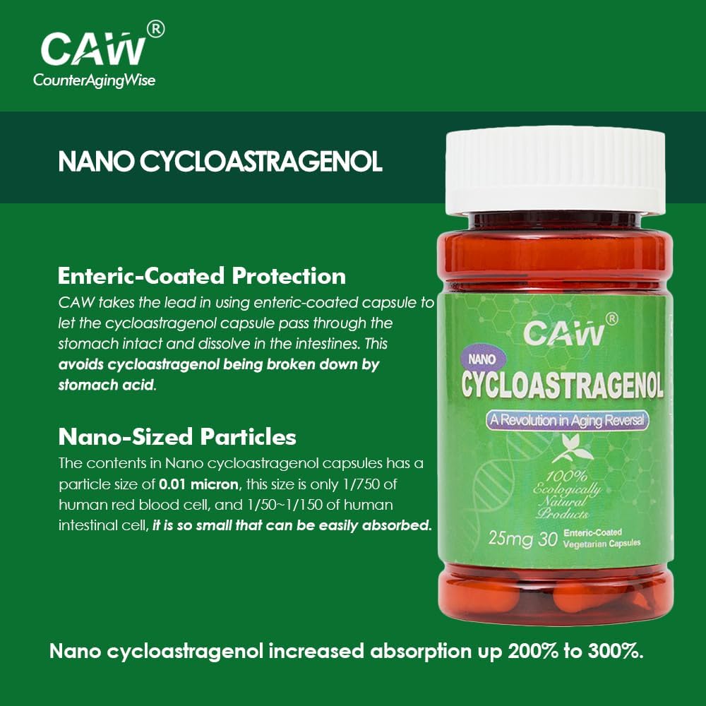 CAW Nano Cycloastragenol 25mg – 30 Cápsulas Vegetales con Recubrimiento Entérico