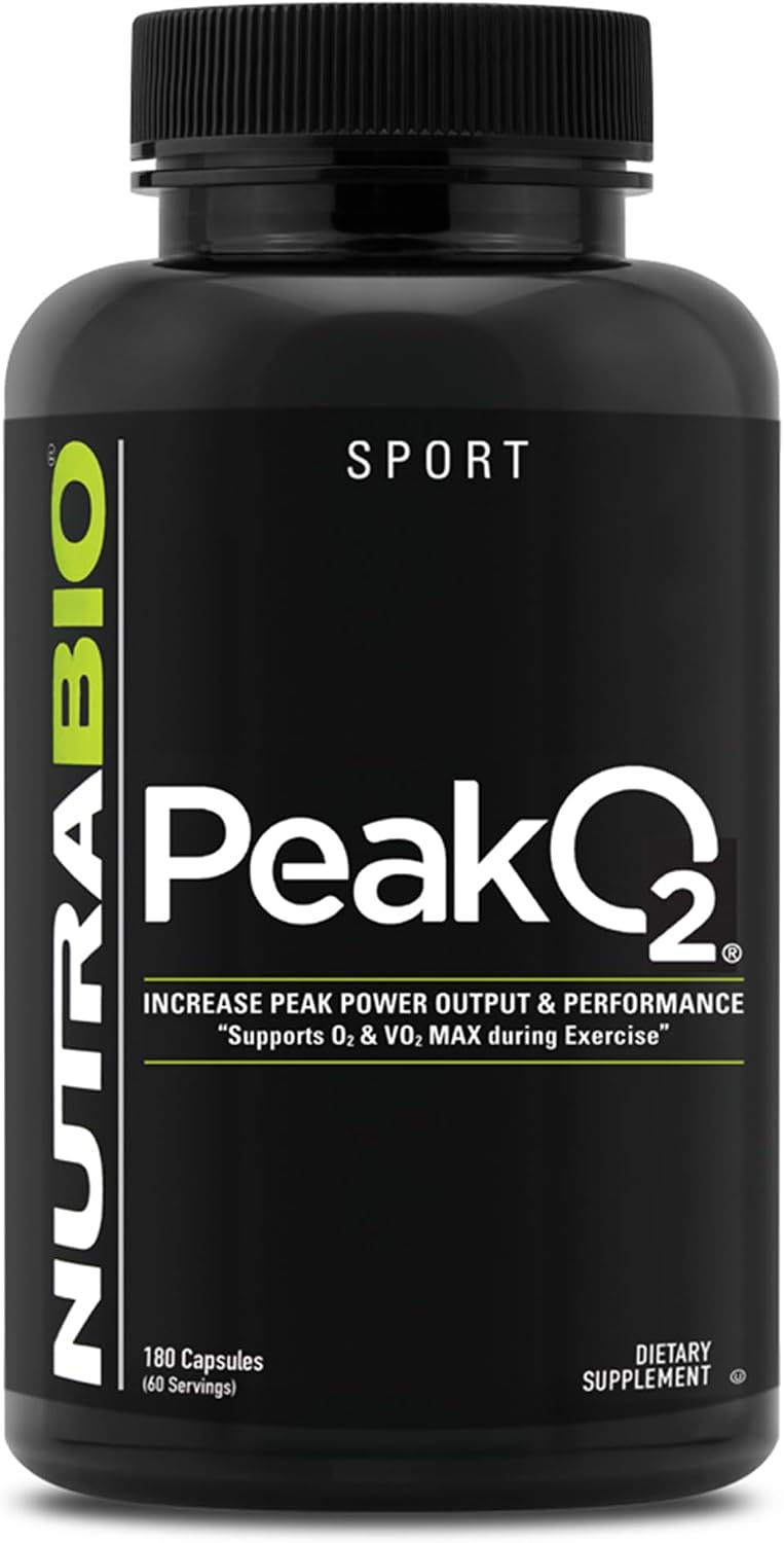 NutraBio PeakO2 Suplemento de Hongos, 180 Cápsulas - Mezcla de Hongos Adaptógenos para Rendimiento Atlético y Salud General