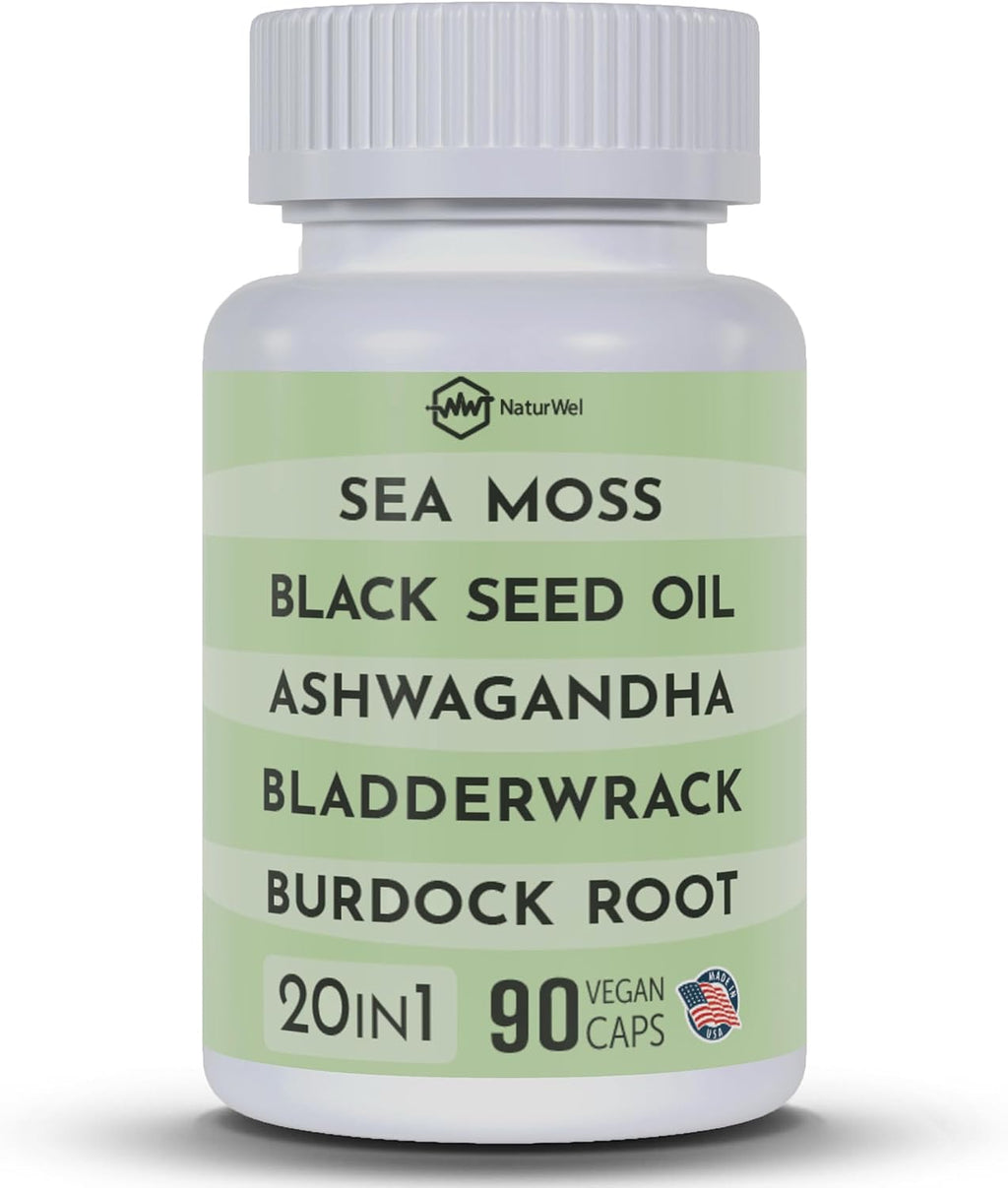 NaturMinerals Complejo 20-en-1 con Aceite de Semilla Negra, Musgo Marino, Ashwagandha y Cúrcuma - 90 Cápsulas Veganas