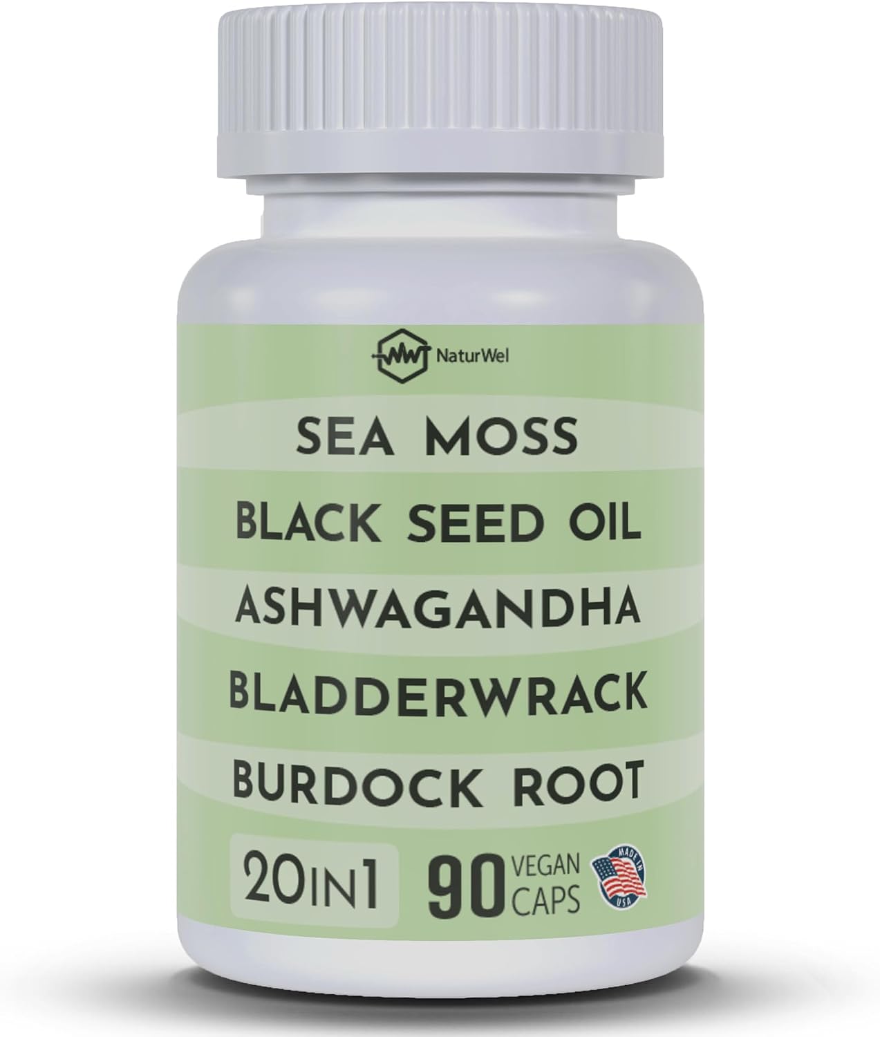 NaturMinerals Complejo 20-en-1 con Aceite de Semilla Negra, Musgo Marino, Ashwagandha y Cúrcuma - 90 Cápsulas Veganas