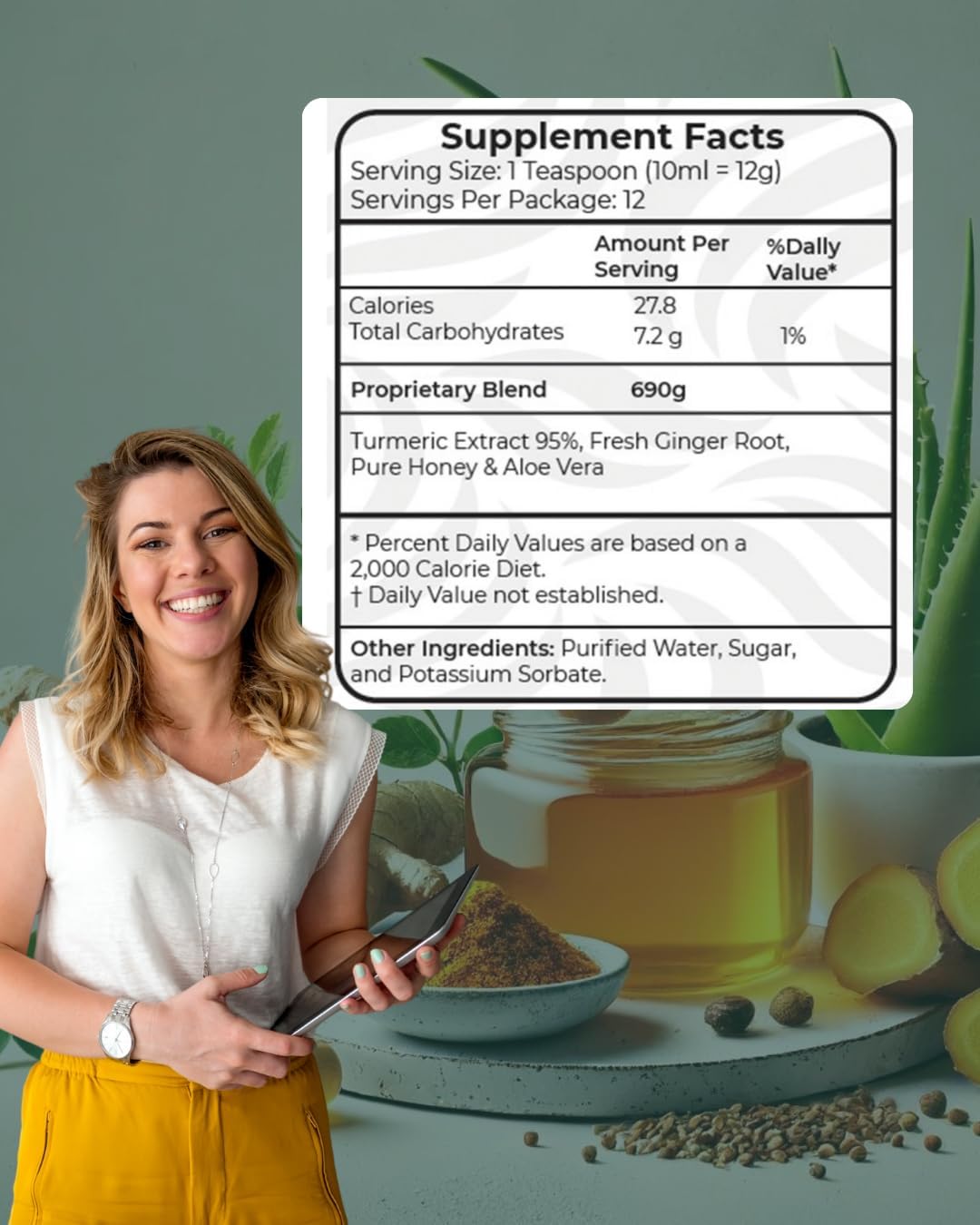 NATUSAM Suplemento Natural de Cúrcuma, Miel, Jengibre y Aloe Vera - Sabor Especiado Exótico - 118 ml