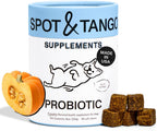 Probioticos para perros - Spot & Tango - Calabaza, Curcuma, Raiz de Achicoria, Pimienta Negra, Mezcla de 9 Cepas - 56 Masticables