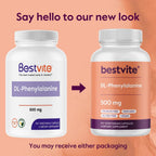 BESTVITE DL-Fenilalanina 500mg (240 Cápsulas Vegetales) (Pack de 2) - Sin Estearatos - Sin Rellenos - Vegano - Sin Gluten - No GMO