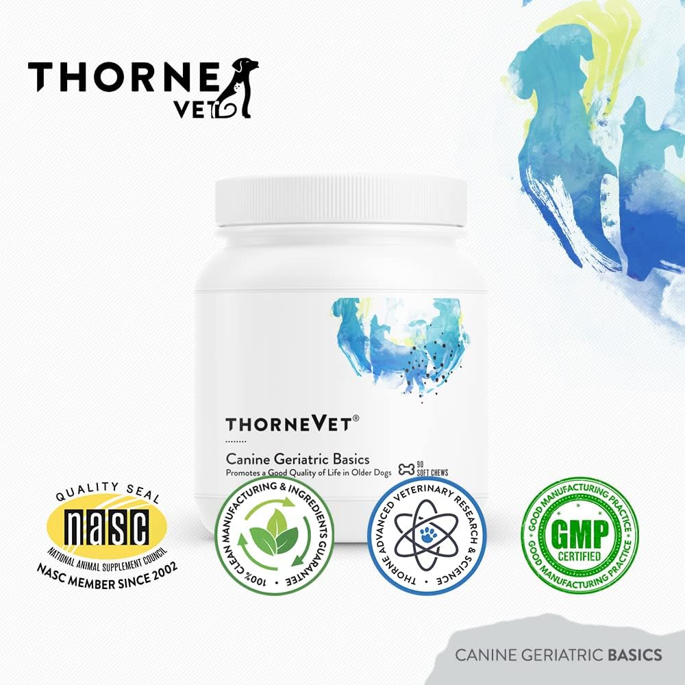 ThorneVET Canine Geriatric Basics – Fórmula multivitamínica y mineral para perros mayores, 90 masticables blandos
