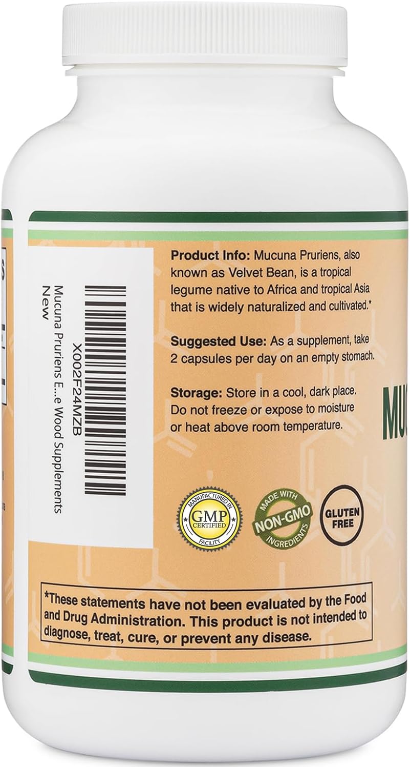 Cápsulas de Extracto de Mucuna Pruriens - 1000 mg por ración, 20% L-Dopa - 210 Cápsulas
