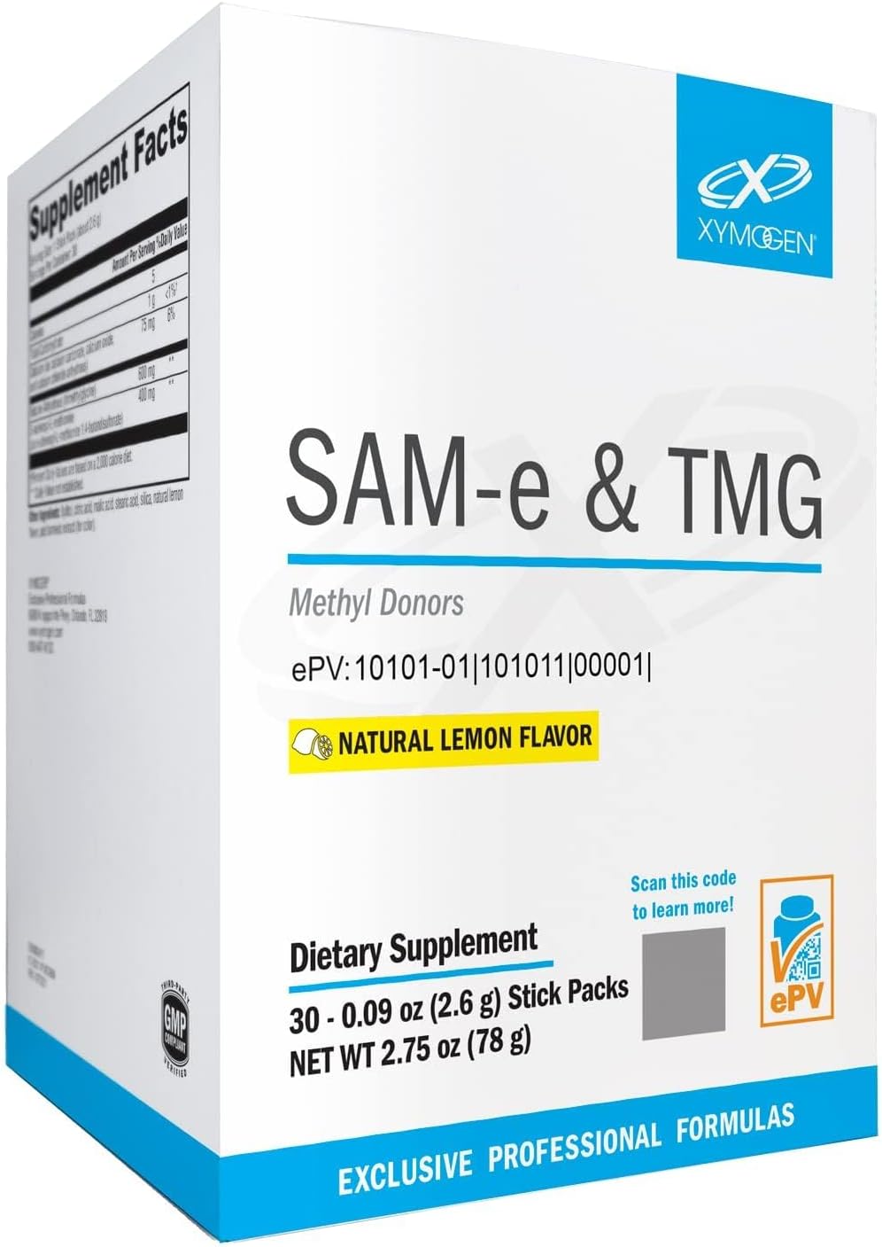 XYMOGEN SAM-e y TMG - 400 mg SAM-e y 600 mg TMG - Apoyo a la metilación - 30 dosis