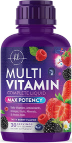 Hello Lovely! Multivitamínico Líquido Sin Azúcar - Complejo de Vitaminas A, C, D, B12, Biotina y Zinc - Sabor Bayas, 444 ml