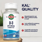 KAL Vitamina D3 1000 UI (25 mcg) - 200 Cápsulas Blandas