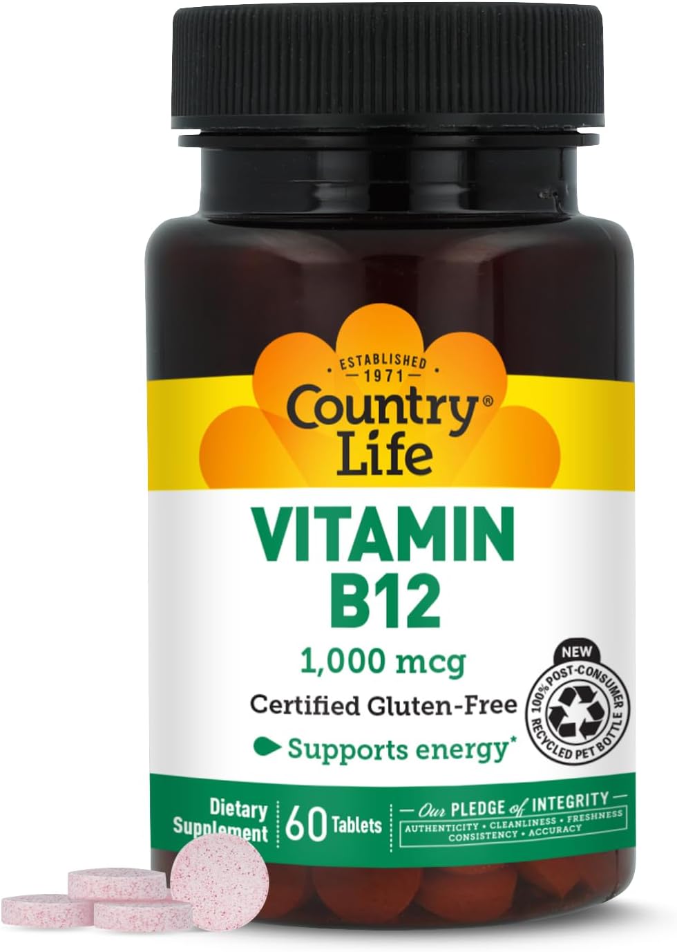 Country Life Vitamina B12 1000 mcg - 60 comprimidos - Vegano y Sin Gluten