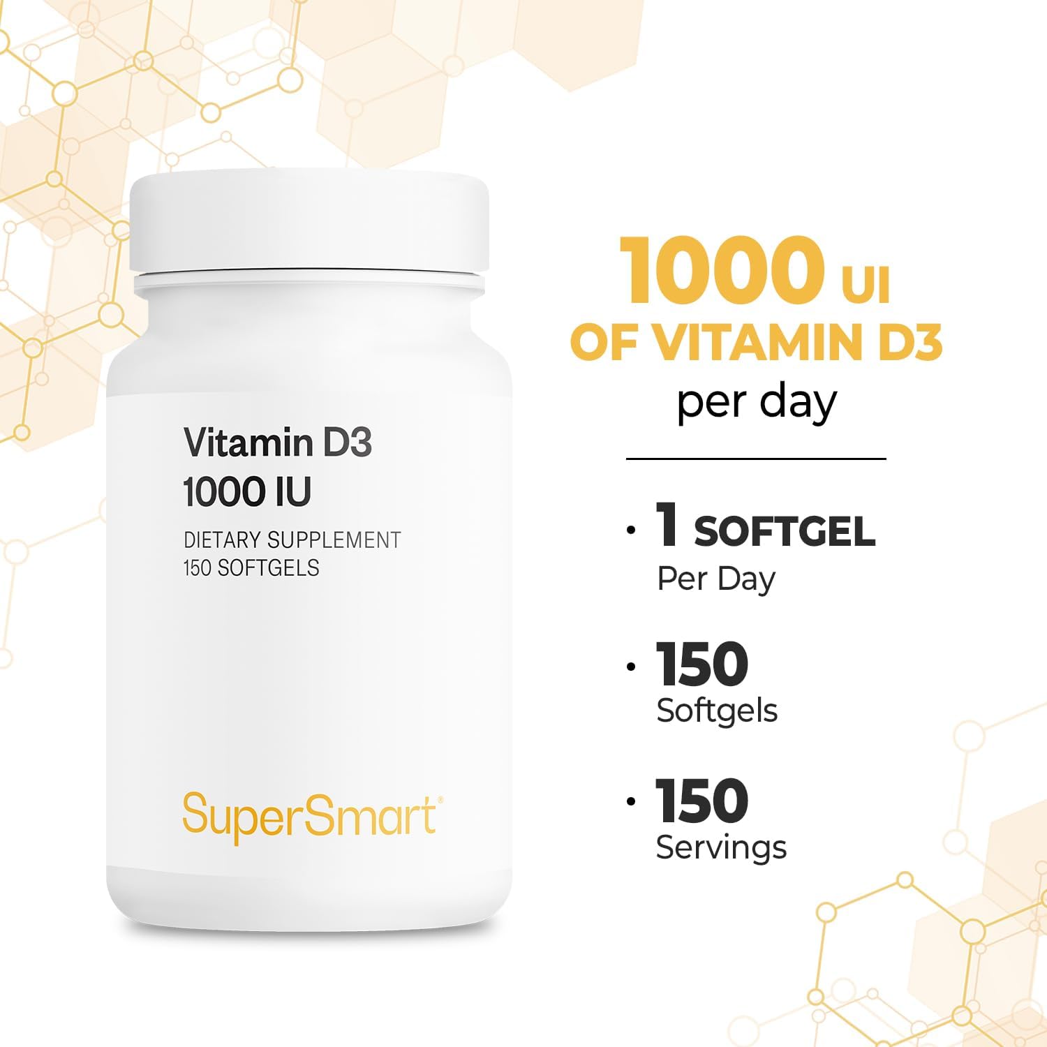 Supersmart Vitamina D3 1000 UI, 150 cápsulas blandas
