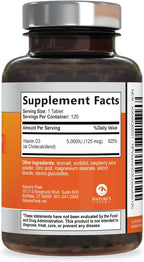 Vitamina D3 5000 UI (125 mcg) por Porción - Triple Potencia - Apoyo Inmunológico, Huesos, Dientes y Músculos - Vegano, Sin Gluten, Sabor a Frambuesa - 120 Comprimidos Masticables