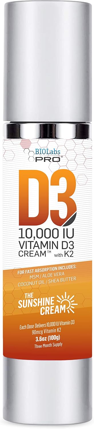BIOLABS PRO Vitamin D3 10,000 UI Cream with K2 and Olive Oil - 85 g
