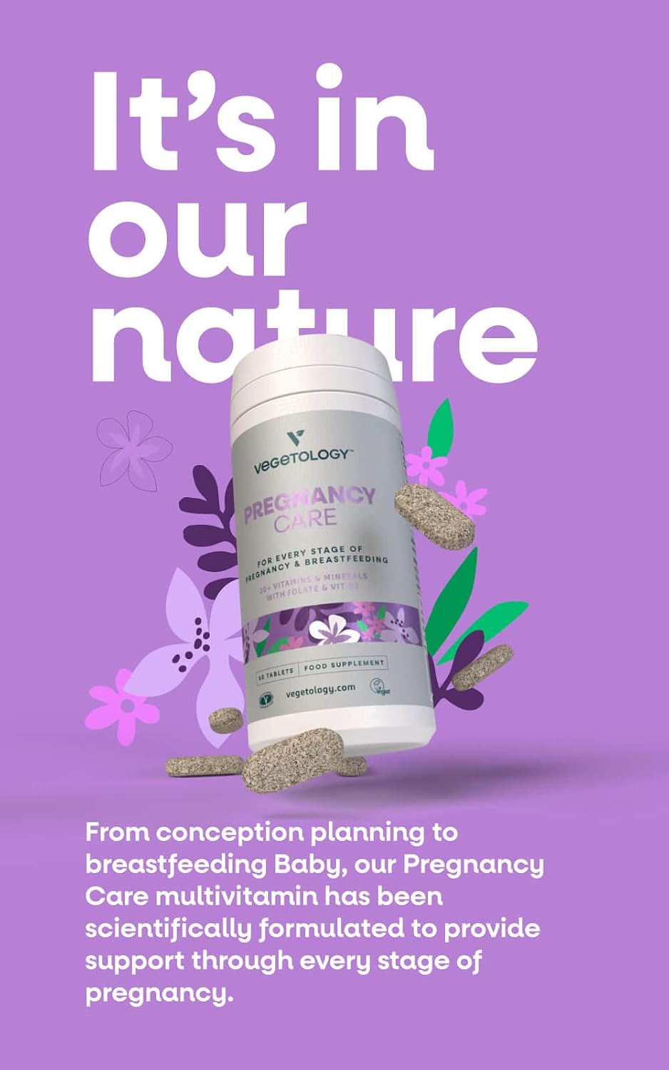 VEGETOLOGY Vitaminas Prenatales y Postnatales Veganas - 60 Comprimidos