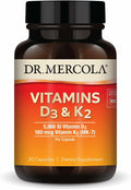 Dr. Mercola Vitamina D3 y K2 - 5000 UI D3 y 180 mcg K2 - 30 Cápsulas