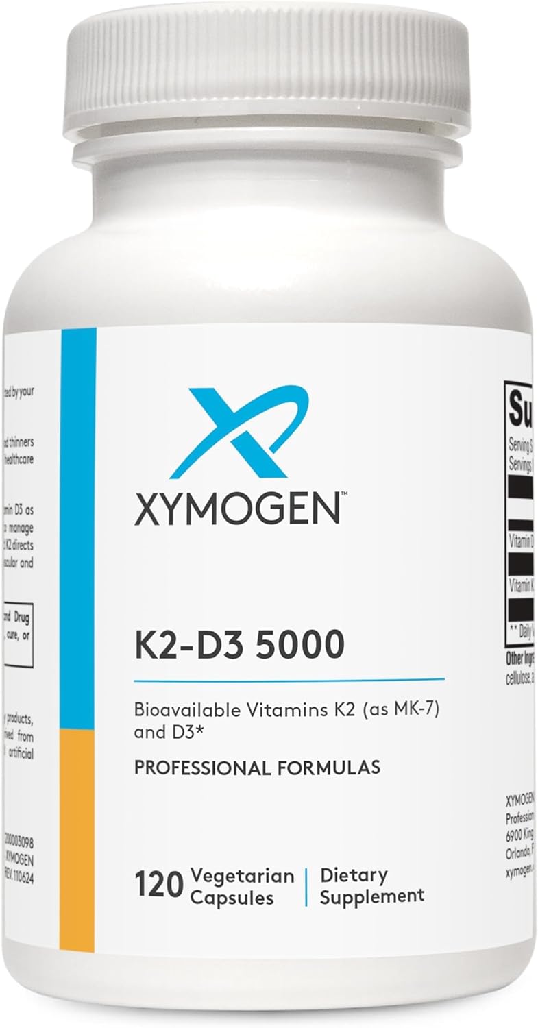 XYMOGEN K2-D3 5000 - Vitaminas D3 y K2, 120 Cápsulas