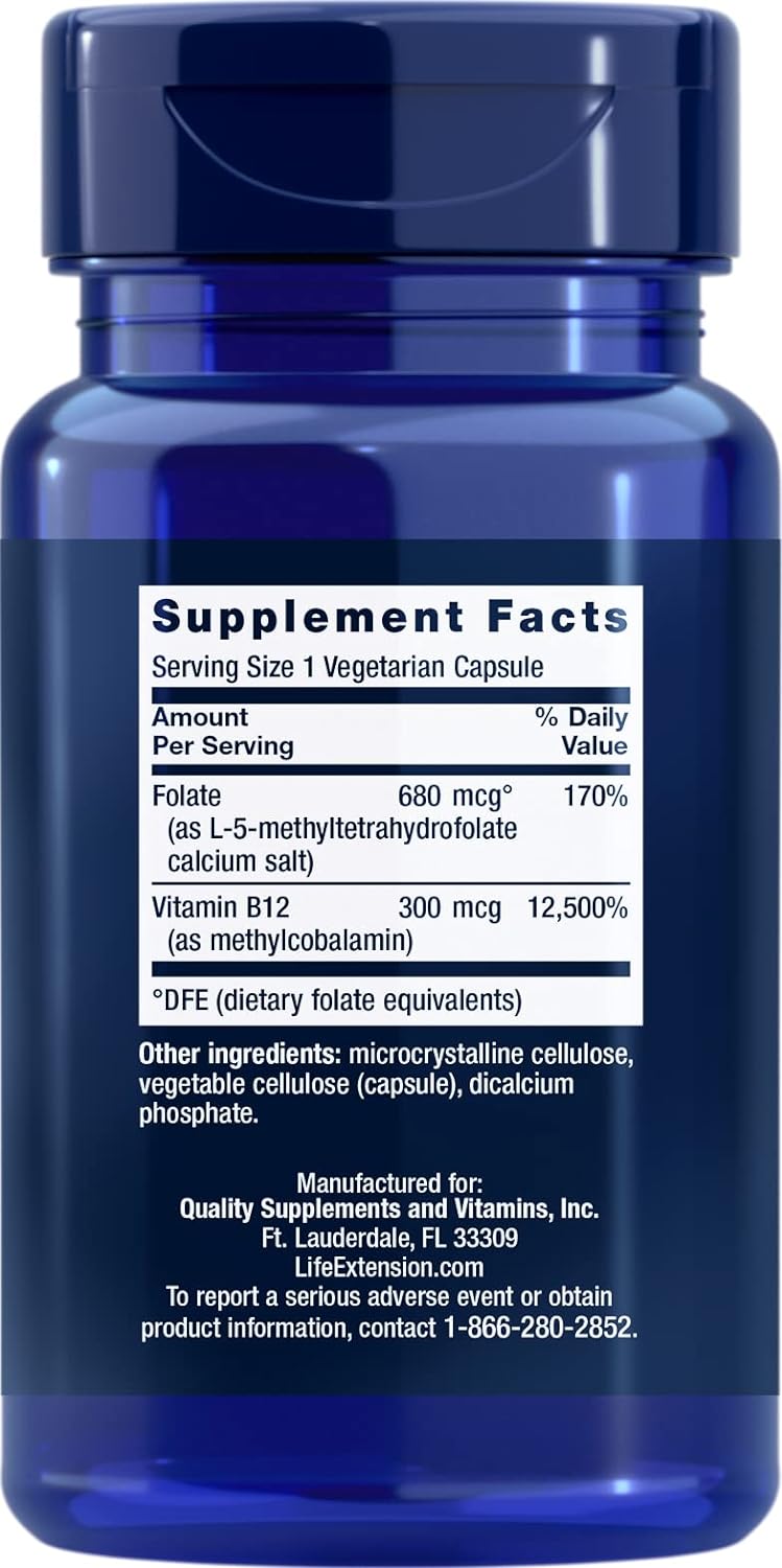 Life Extension BioActive Folate & Vitamin B12, 150 Cápsulas Vegetales (Pack de 2)